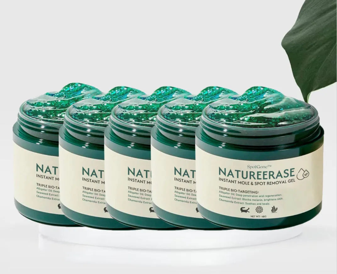 Natureerase mole removal gel tube showing 45g hydrating formula for general skin types