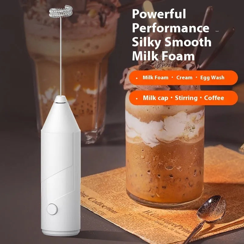 Mini handheld electric milk frother with stainless steel whisk in black colour