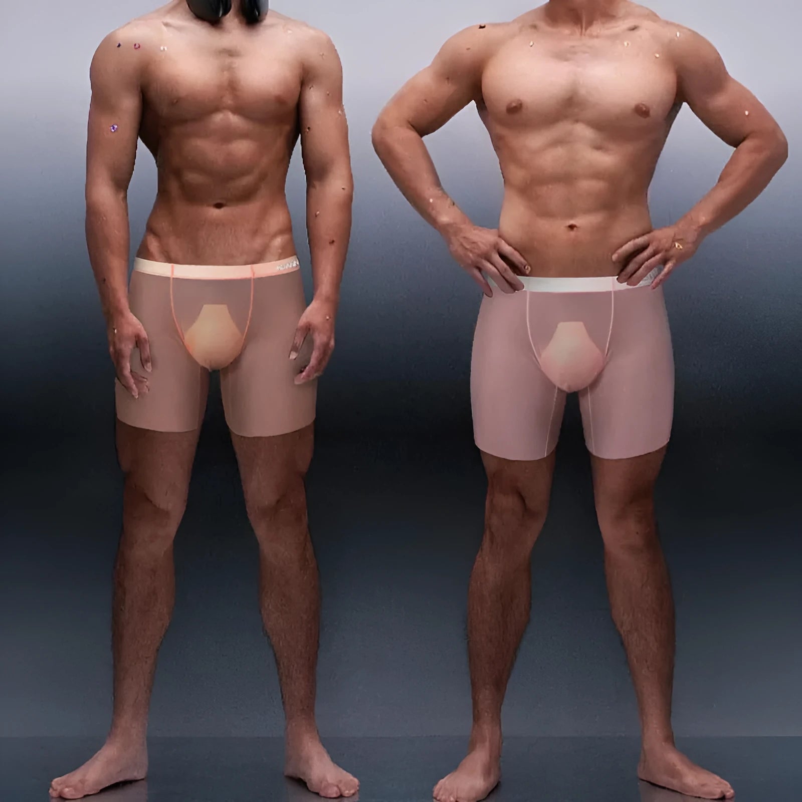 Men's seamless low-waist sports boxer shorts in orange nylon fabric.