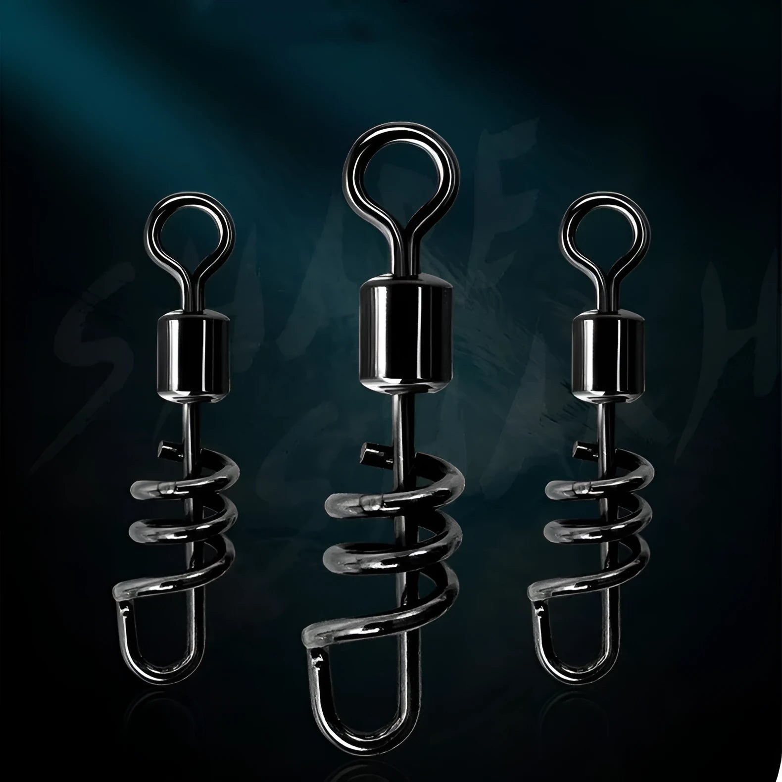 Copper and stainless steel 8-shaped fishing swivel connector in seven different sizes.