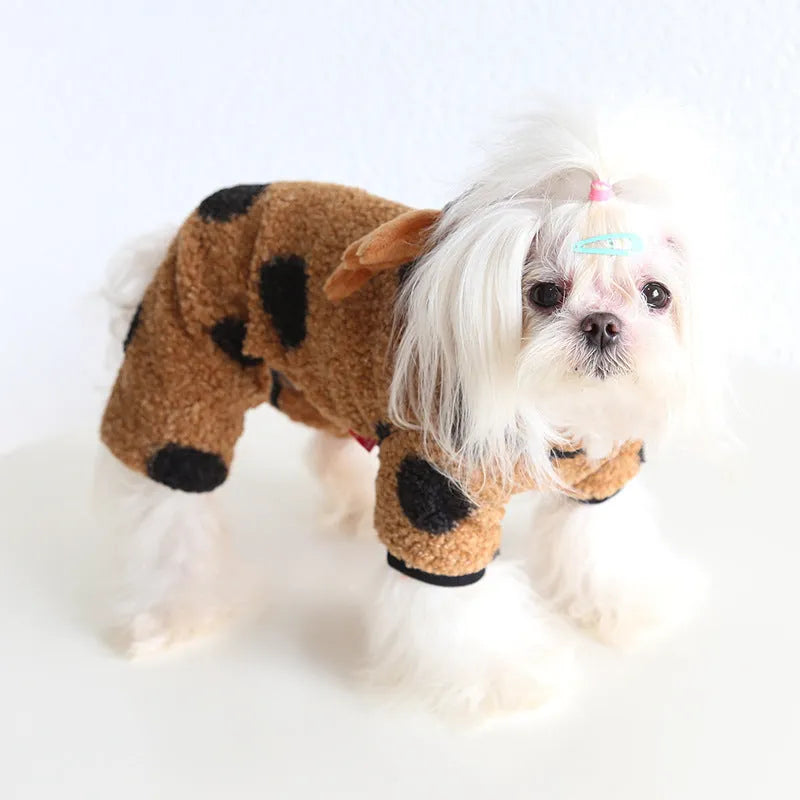 Polka dot elk couple pet costume for dogs and cats in skirt or four-leg styles