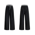 Straight-leg high-waist trousers with button-open line design in black and grey colours