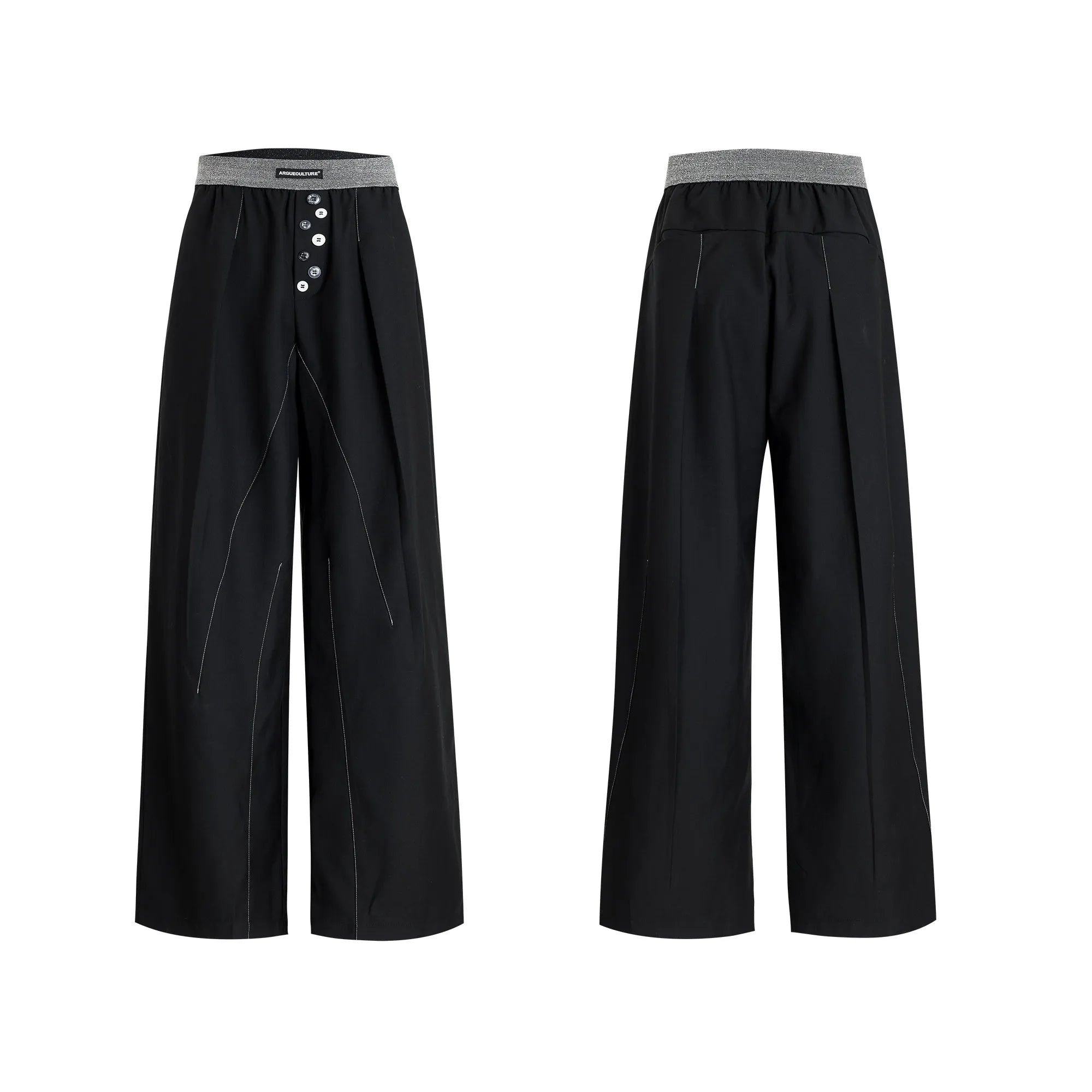 Straight-leg high-waist trousers with button-open line design in black and grey colours