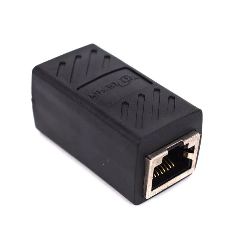 Black rotating RJ45 network cable butt joint extender adapter for Ethernet connections