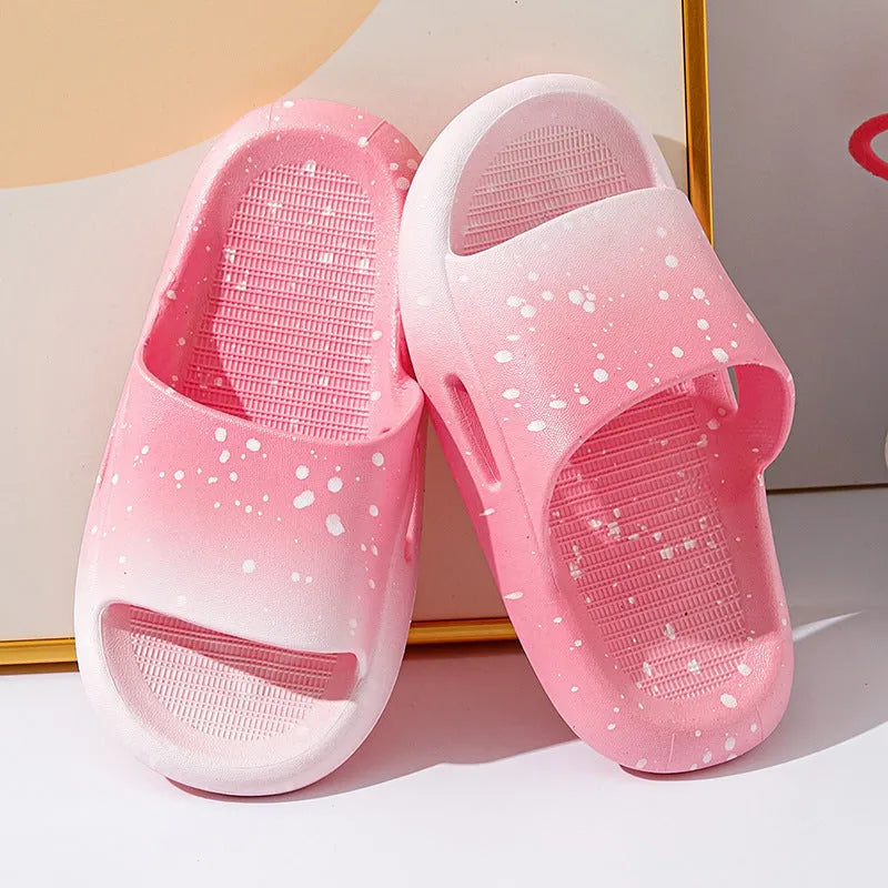 Gradient blue children's PVC slipper sandals on a white background, showing the non-slip sole.