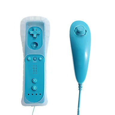 Wii left and right gamepad controller set with wireless right controller showing rubber sleeve