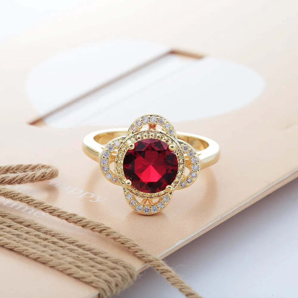 Copper fruit-shaped zircon ring with electroplated finish in colour 10-6-1395