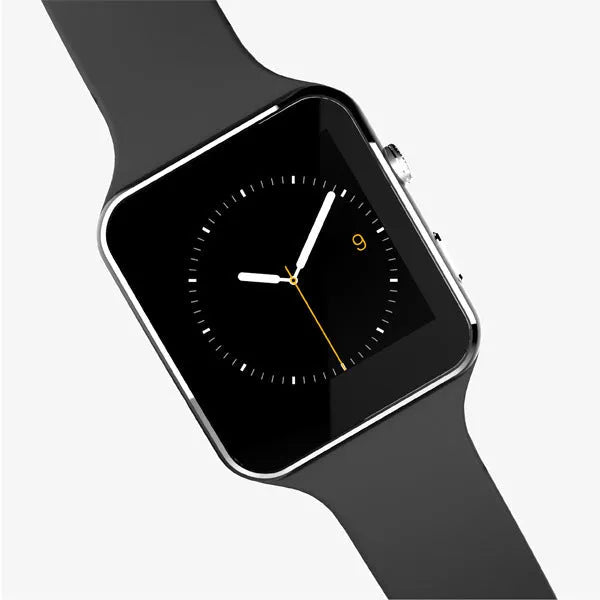 Smart watch with 1.54-inch touch screen and black silicone strap on a wrist
