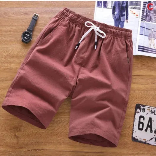 Men's thin cotton capri-length summer shorts with lace-up placket in various colours