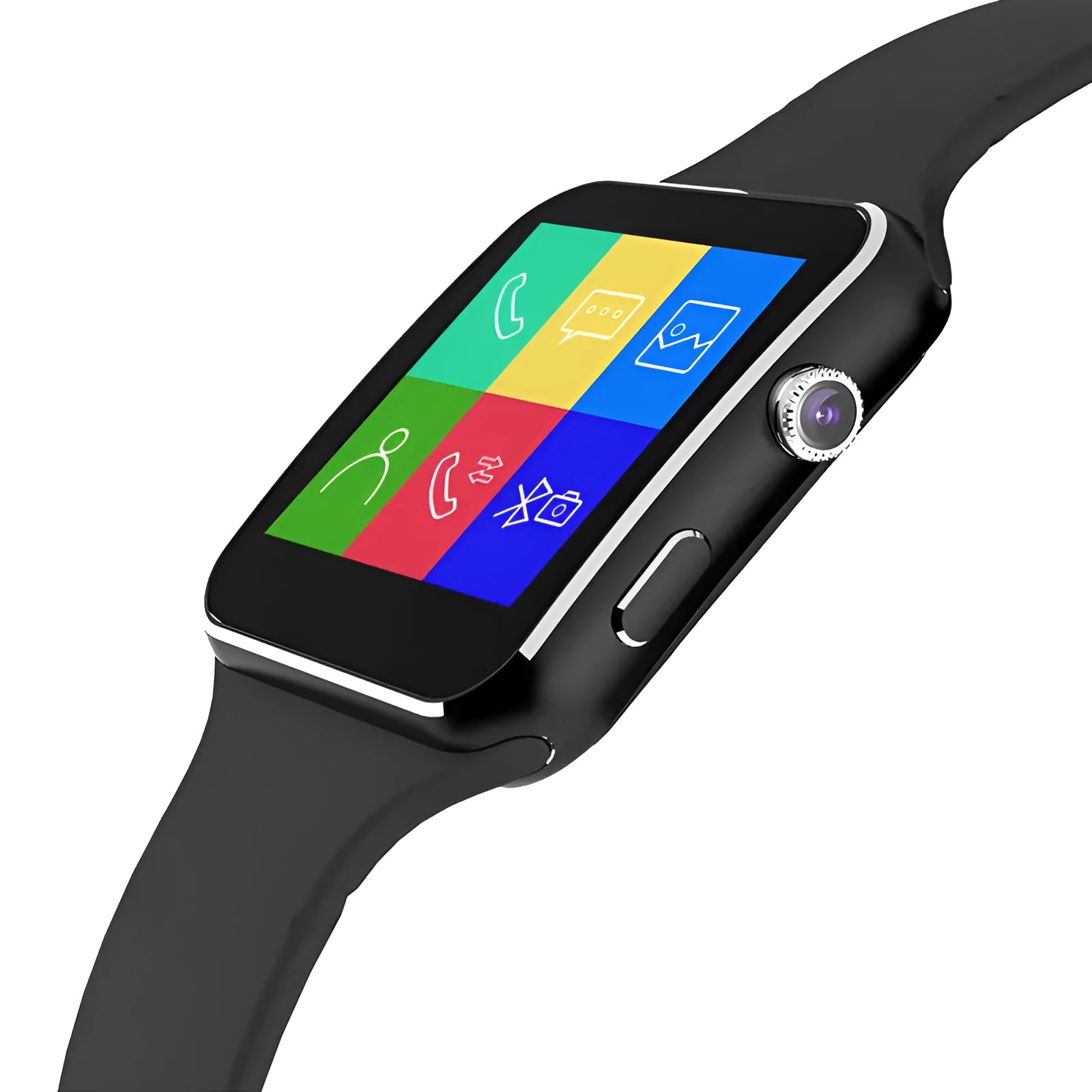 Smart watch with 1.54-inch touch screen and black silicone strap on a wrist