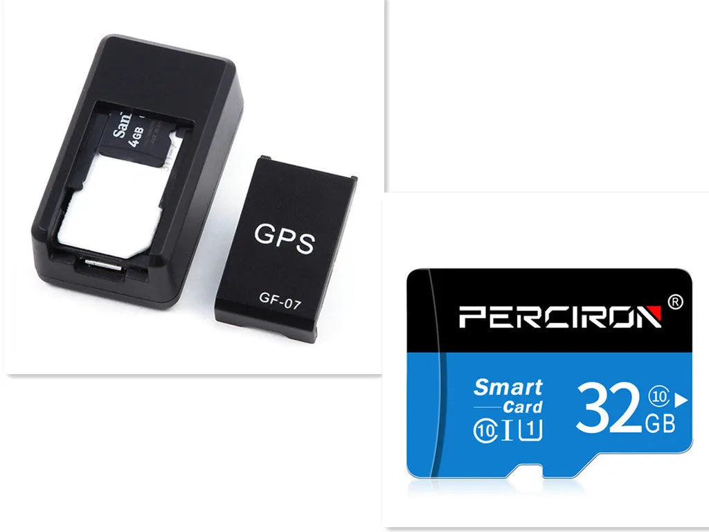 Black mini magnetic GPS car tracker device with dimensions 35x20x14mm