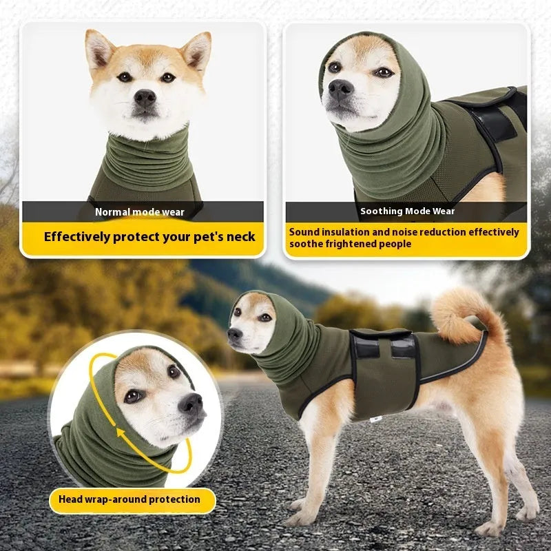 Army Green dog anti-anxiety jacket for pet stress relief during travel and thunderstorms