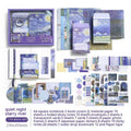 A6 grid notebook journal gift box with artistic plaid design including cards, photo frames, stickers, and paper accessories