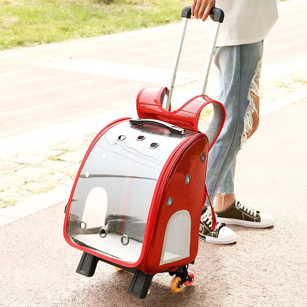 Transparent pet trolley bag with folding shoulder design in Oxford cloth with acrylic viewing cover