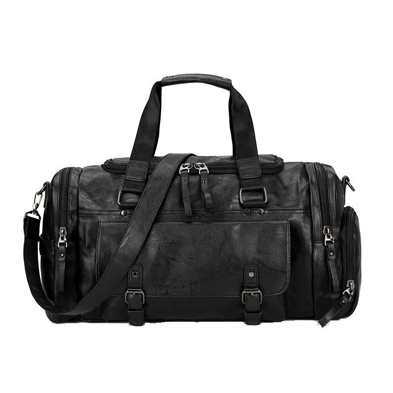 Large black PU travel shoe bag for organising footwear, showing size scale.