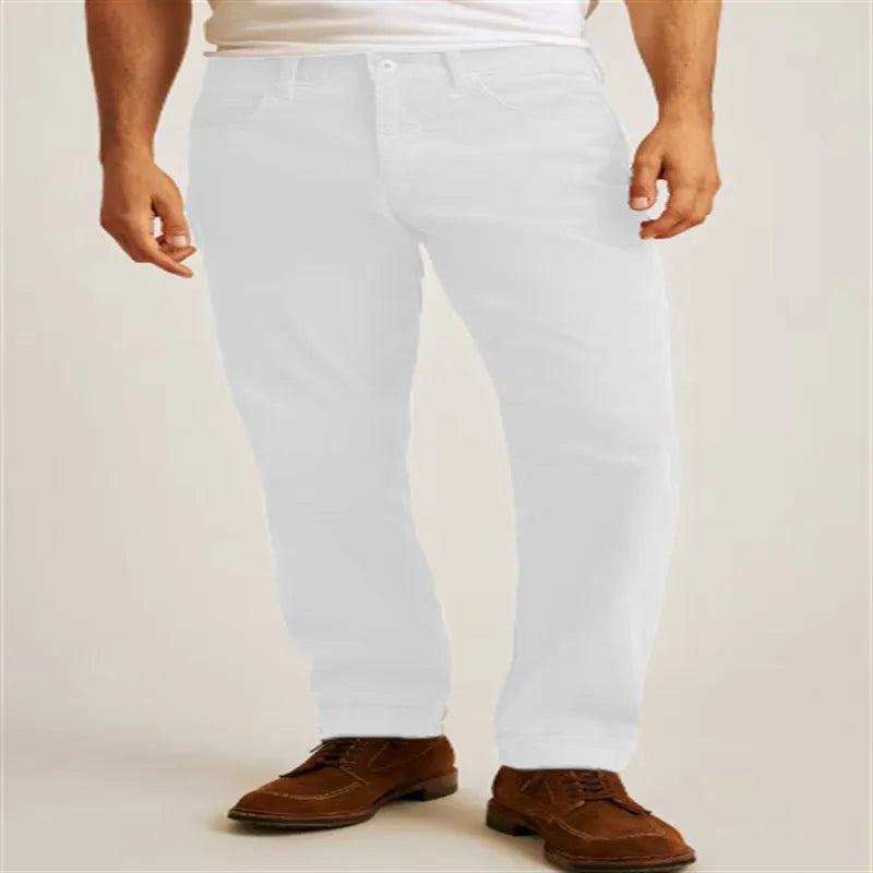 Corduroy straight-leg casual trousers in four colours with zip fly and mid-waist design
