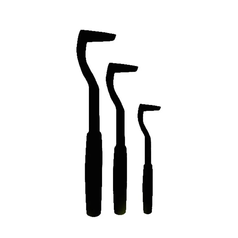 Set of three coloured ABS plastic tick removal hooks for dogs on a white background.