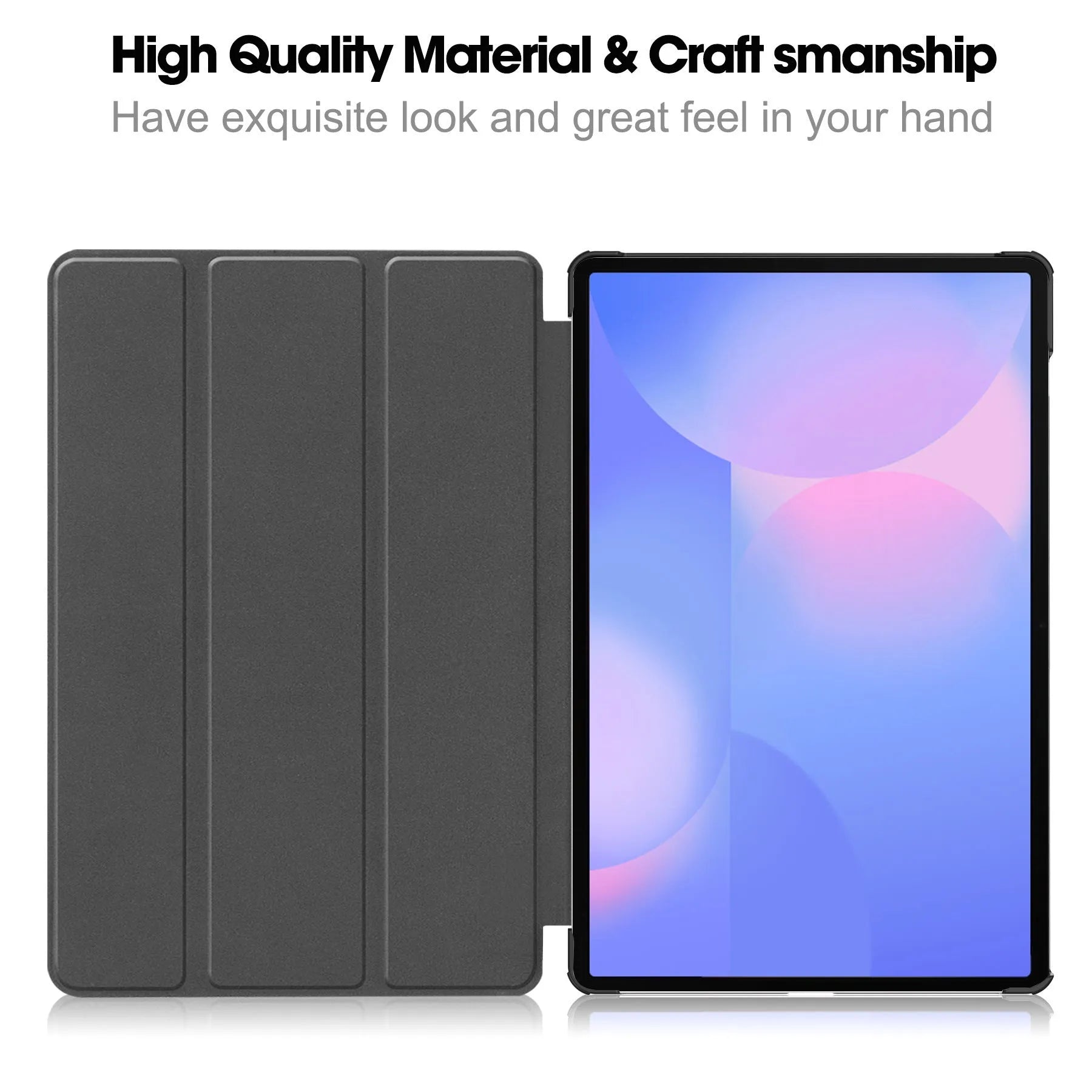 Samsung Tab S10 FE Plus 13.1 inch hard case in tri-fold stand mode showing silk screen design and microfibre lining