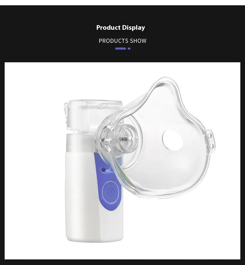 A columnar-shaped plastic handheld USB nebuliser for quiet drug atomisation at home.