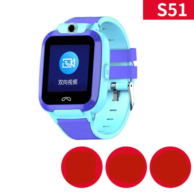 Children's blue smartwatch with GPS and video call functions on wrist