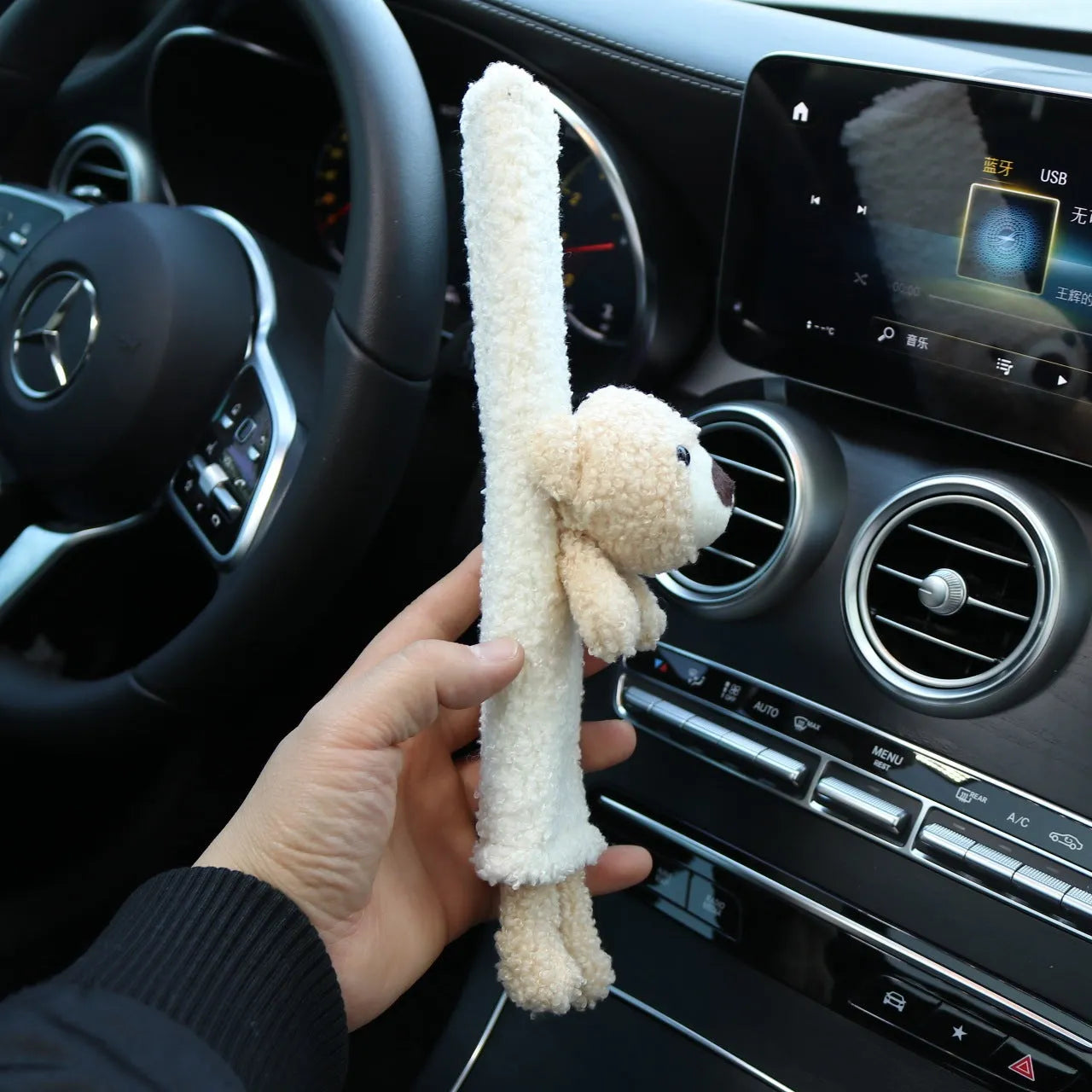 Lamb wool car seatbelt shoulder protector with cartoon bear design