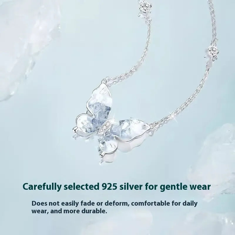S925 sterling silver Bingyu butterfly necklace with ice rain pendant on O-ring chain