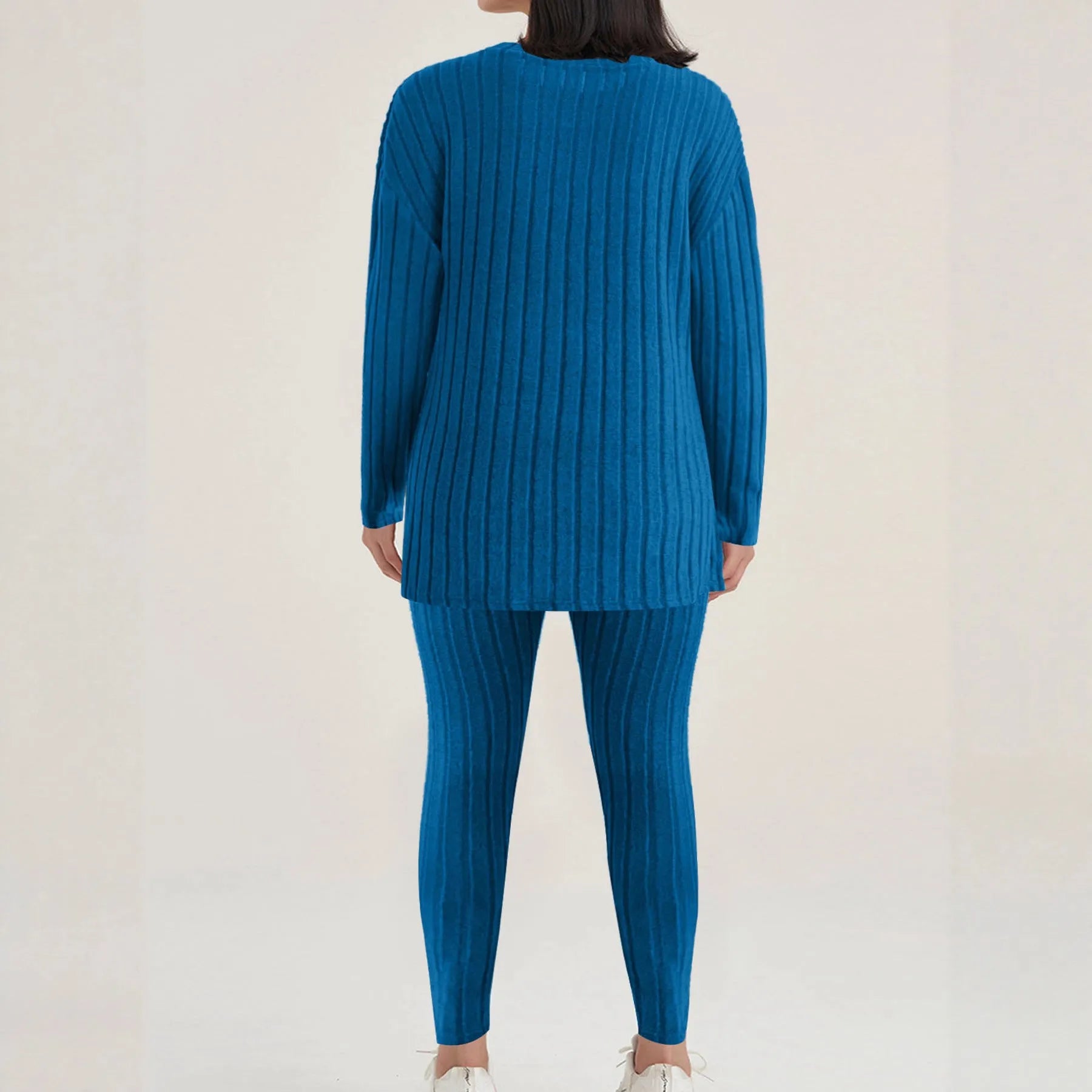 Sunken stripe fashion casual polyester two-piece homewear set in black or blue colours