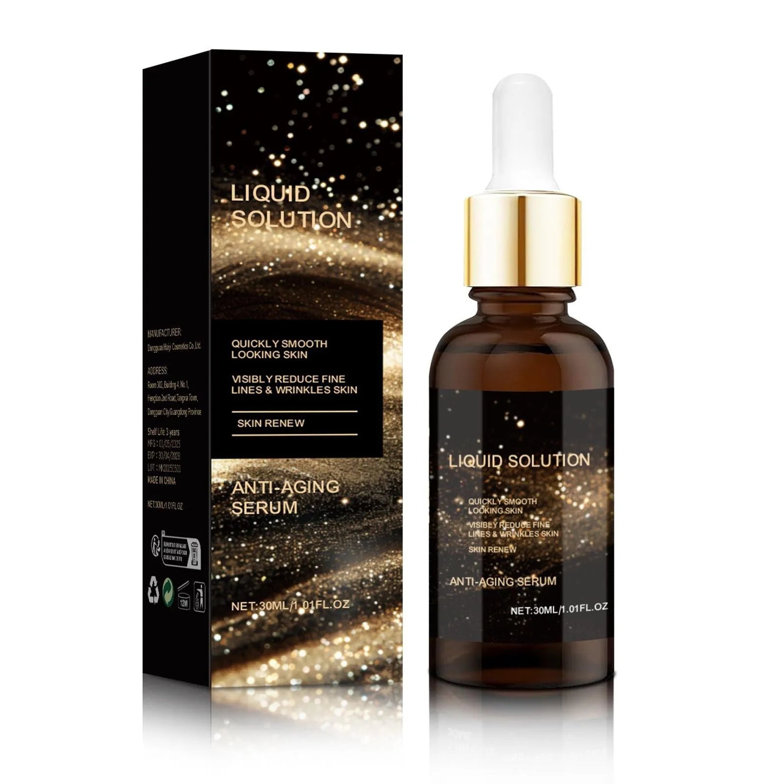 30ml facial moisturising solution bottle with hyaluronic acid formula