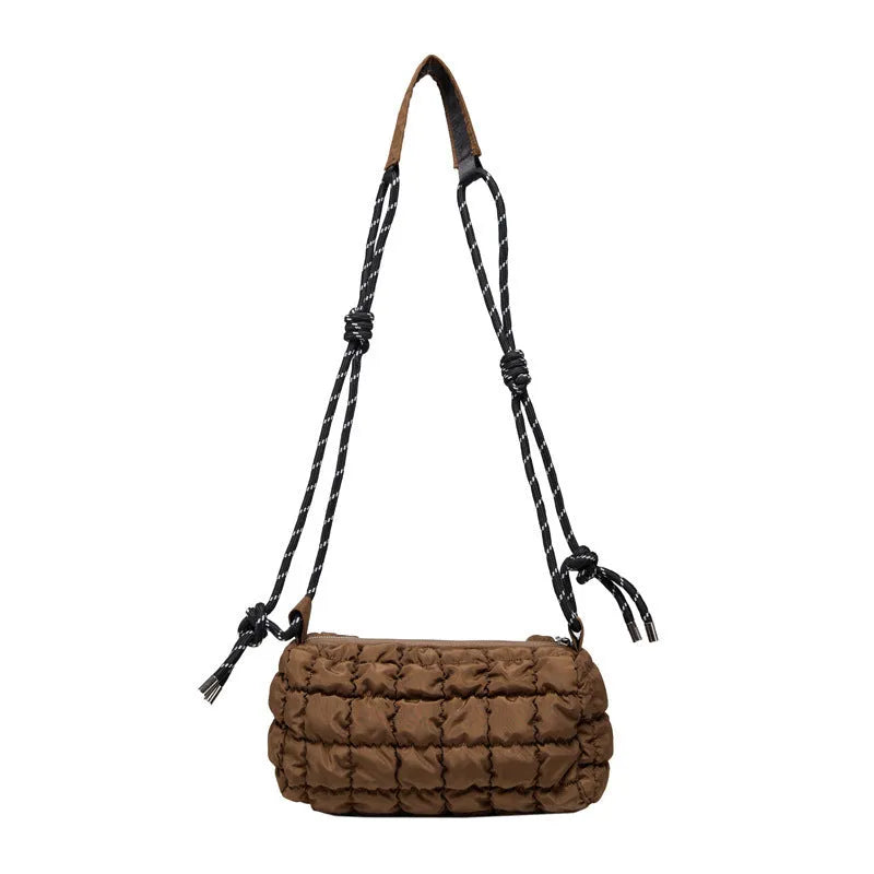 Women's lightweight nylon messenger bag with pillow shape and rhombus pattern in crossbody style