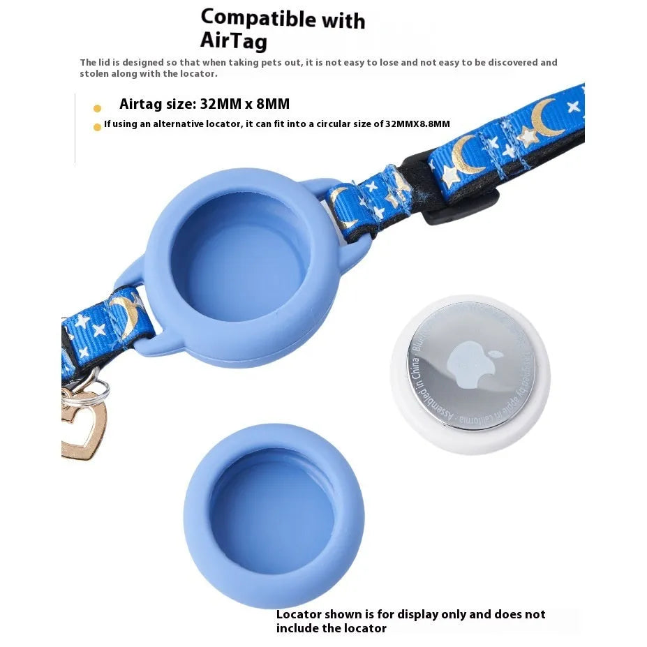 Plastic Apple AirTag protective case for cat collars in pink, showing attachment loop.
