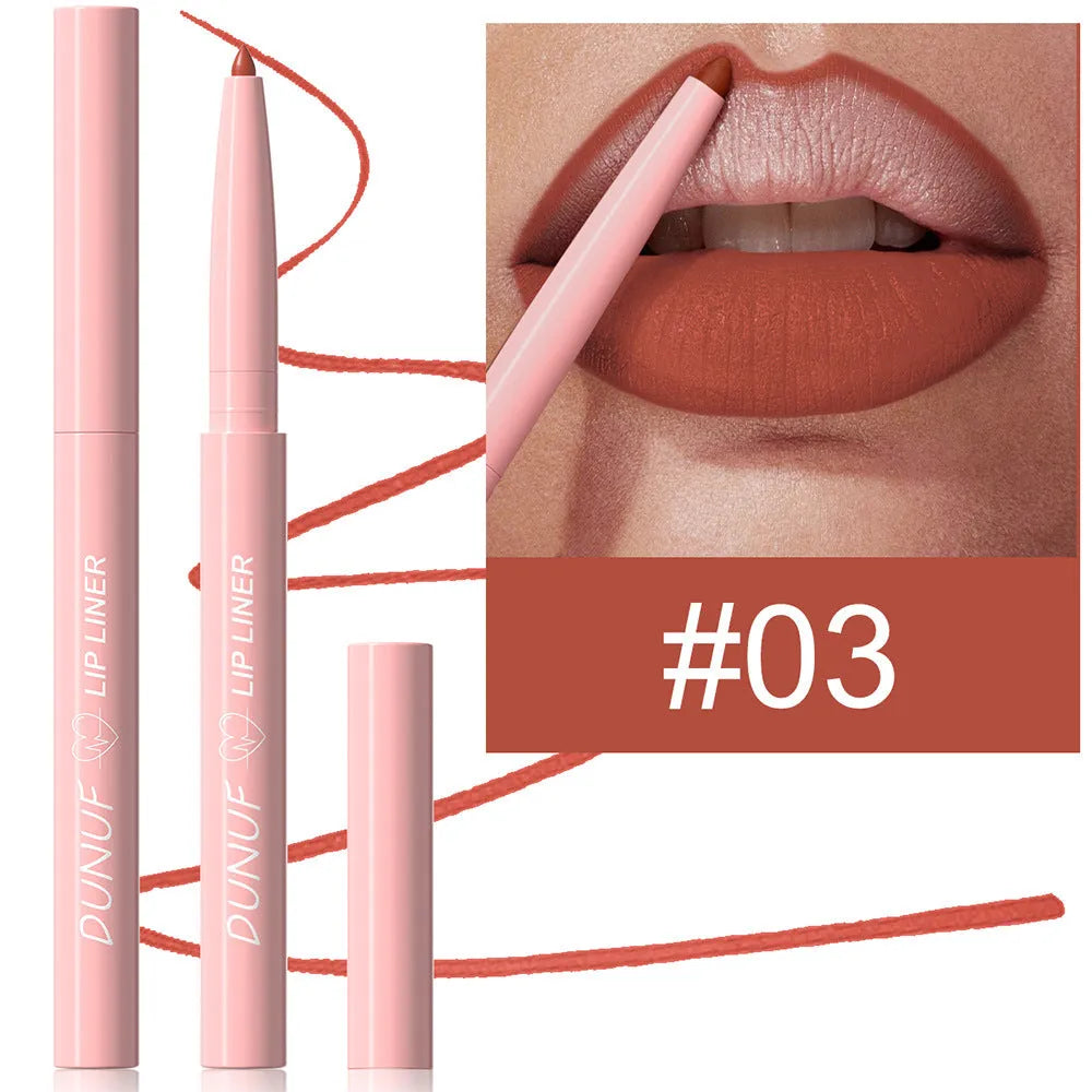 Matte velvet lip liner pencil in 12 colours for precise lip definition