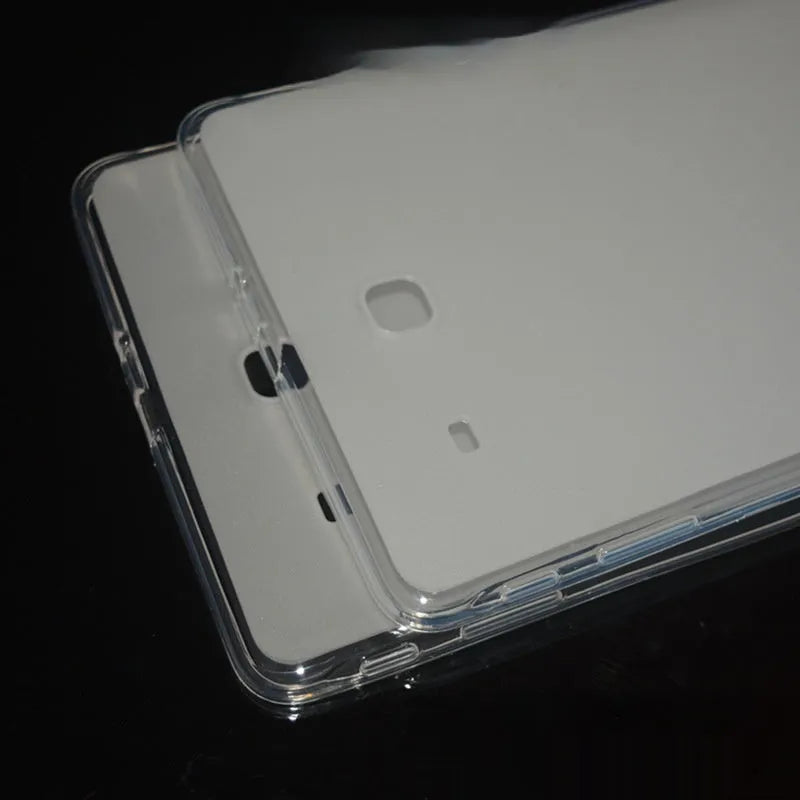 Clear white ultra-thin silicone and TPU protective case for a tablet, showing minimalist design.