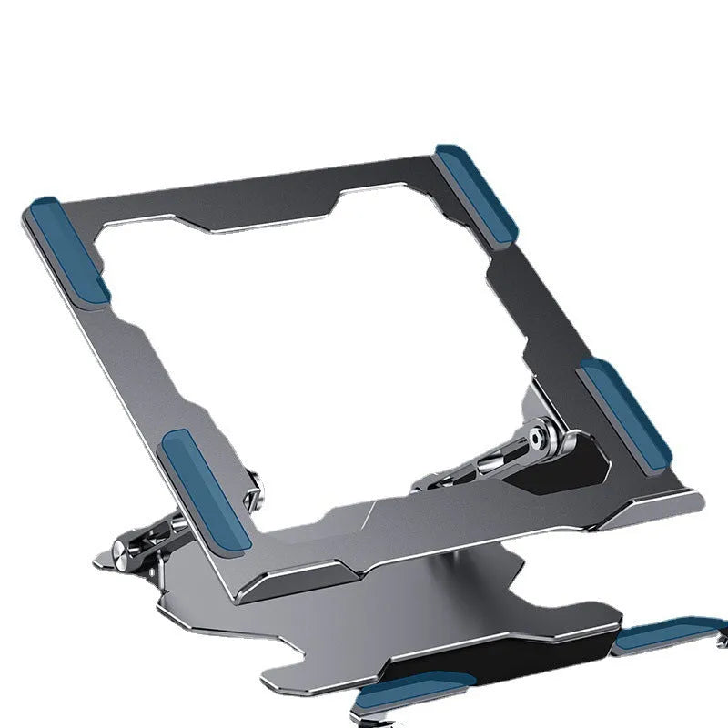 Grey aluminium adjustable laptop stand with folding design for portable use