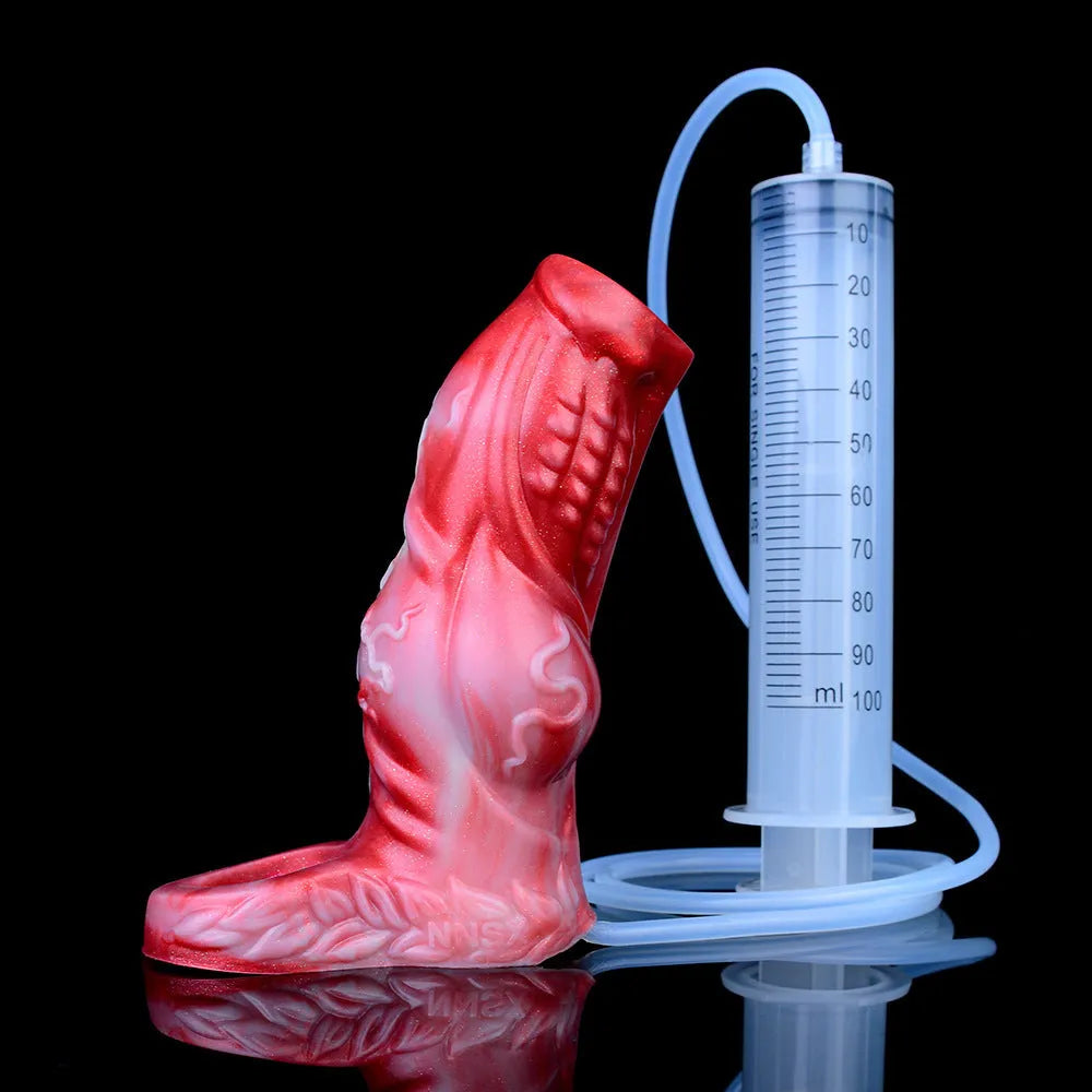 Silicone adult toy with manual water spray syringe and airbag components in size M and L options.