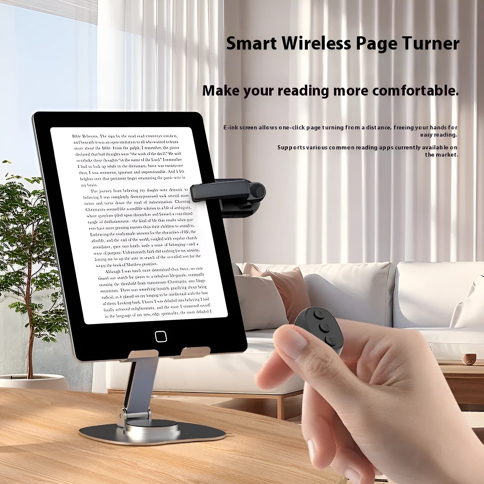 Wireless page turner remote control with handheld clicker for tablets and e-readers in black colour