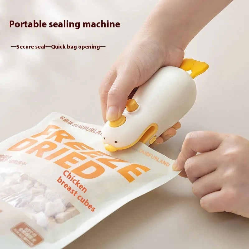 Small yellow duck design rechargeable plastic bag sealing machine with charging cable