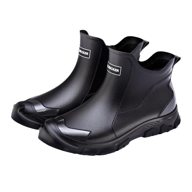 Korean style short tube PVC rain boots with non-slip plastic sole in multiple colour options
