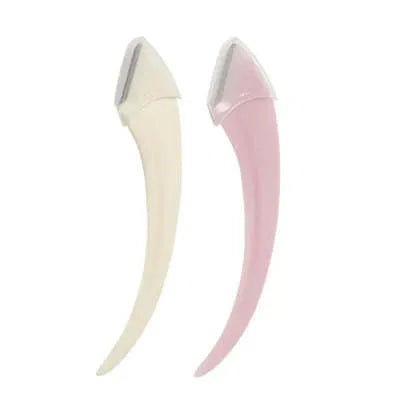 Curved moon eyebrow trimming knife with cutting comb in stainless steel and plastic construction