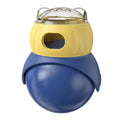 Owl-shaped self-service puzzle feeder toy for cats in Morandi yellow and blue colours.