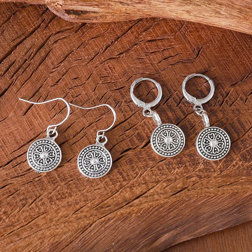 Bohemian retro round print distressed ethnic earrings in zinc alloy geometry shape