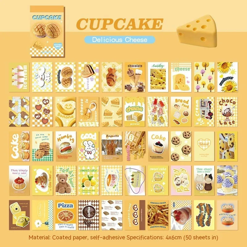 American retro cartoon sticker book with 50 sheets of 4x6cm journal decoration stickers