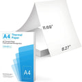 Pack of white A4 quick-drying thermal paper sheets for portable thermal printers.