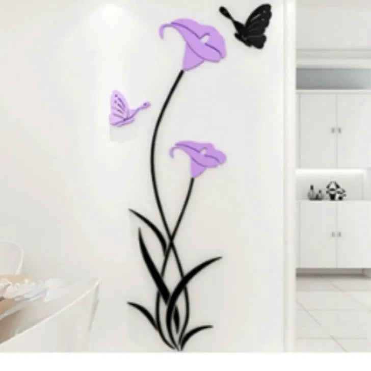 3D stereo lily pattern acrylic wall sticker in multiple colour options