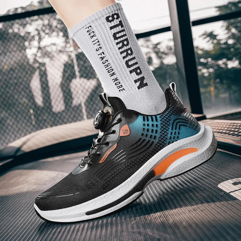 Low-top mesh sneaker with rotating buckle closure in black and blue colour combination