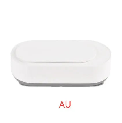 White portable ultrasonic cleaning machine with stainless steel tank for jewellery and glasses.