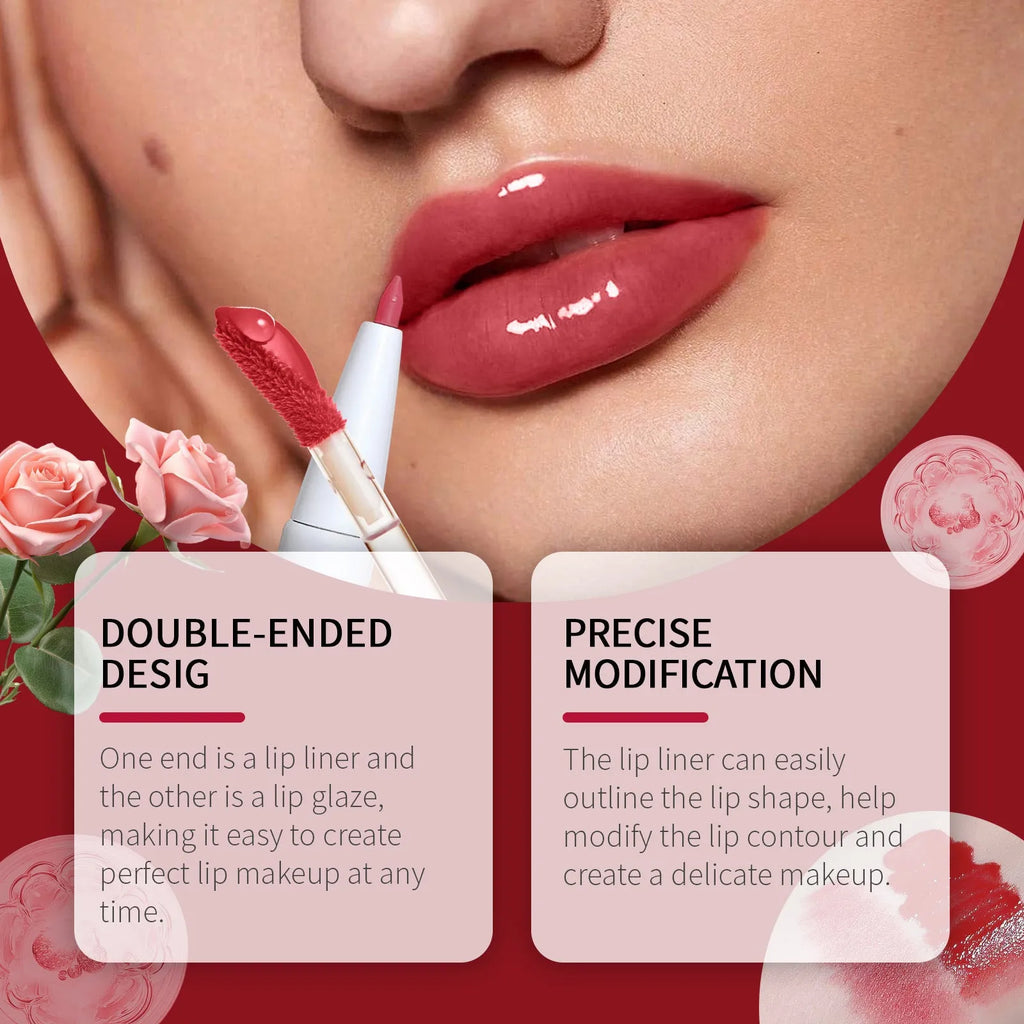 Double-headed lip liner and lacquer pen in Black Coffee Truffle shade showing both applicator ends