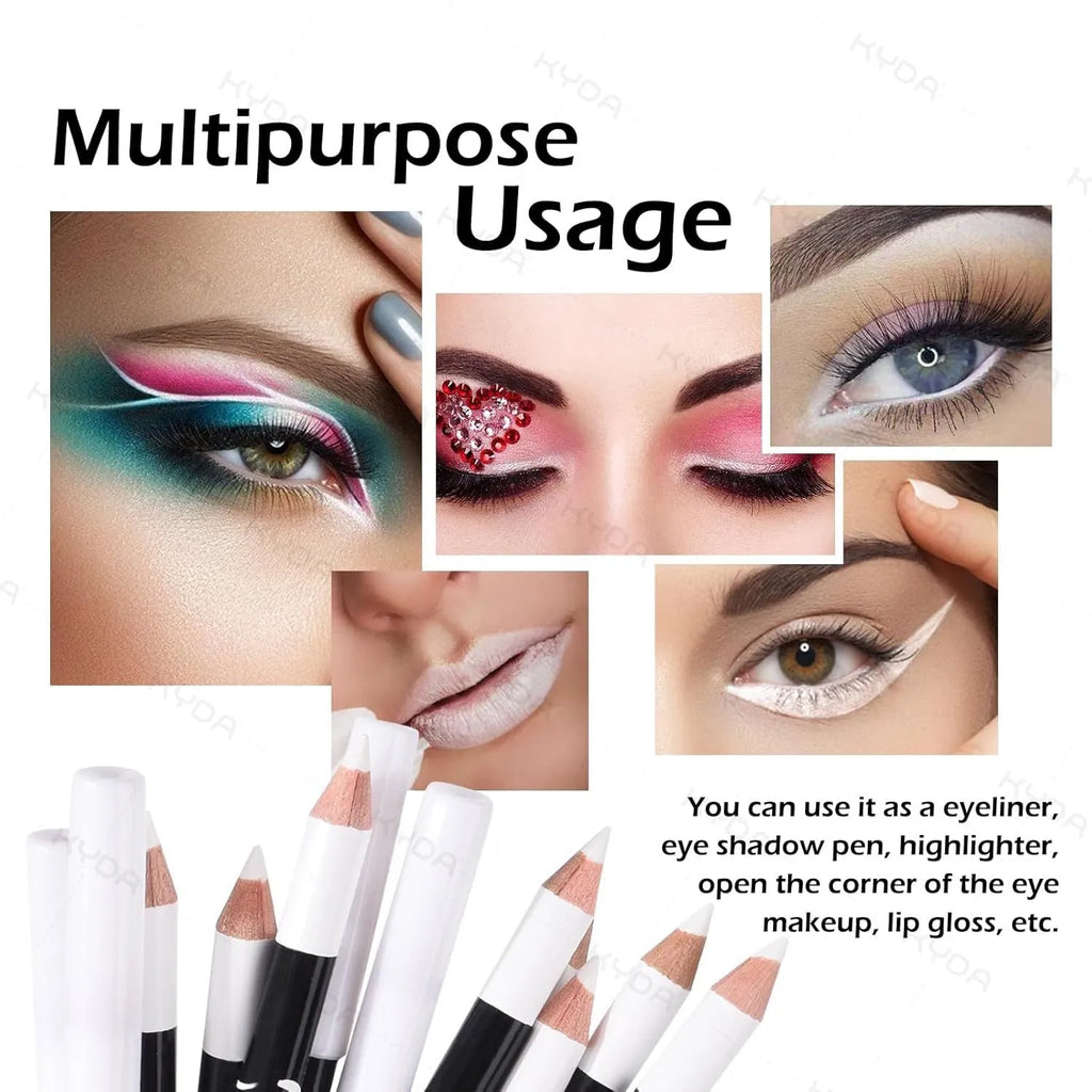 12 black and white retractable eyeliner pencils with sharpener in compact makeup set