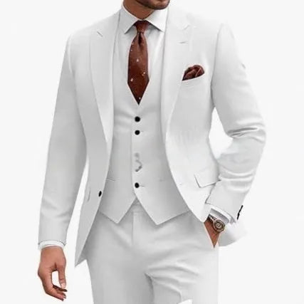 Men's slim fit three-piece suit in chemical fibre blend fabric available in multiple colours