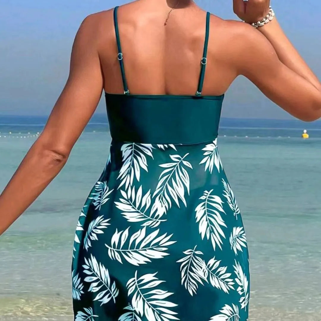 Women's high-waist mesh swimsuit briefs in peacock green, blue and black colours.
