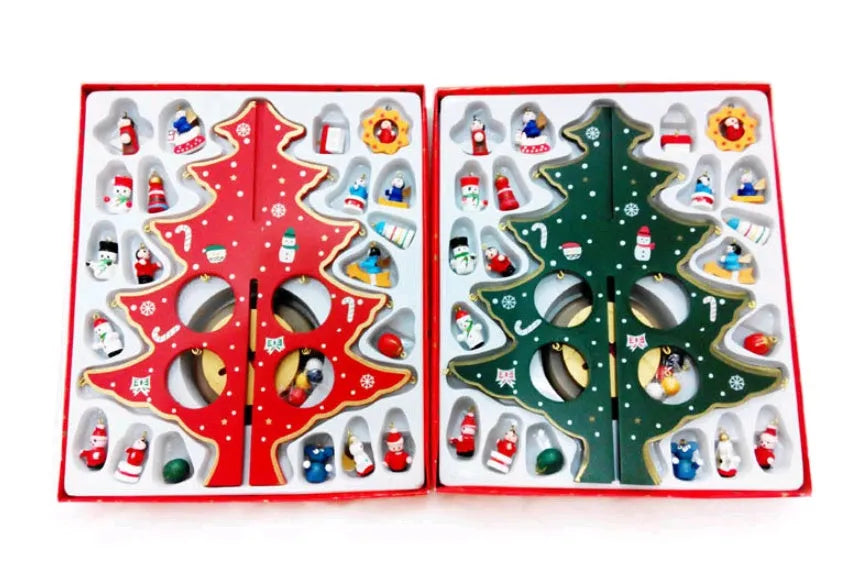 Hand-painted wooden Christmas tree decoration 36cm tall in green and red colours
